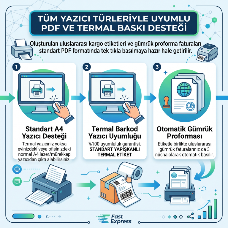 Tüm Yazıcı Türleriyle Uyumlu PDF ve Termal Baskı Desteği